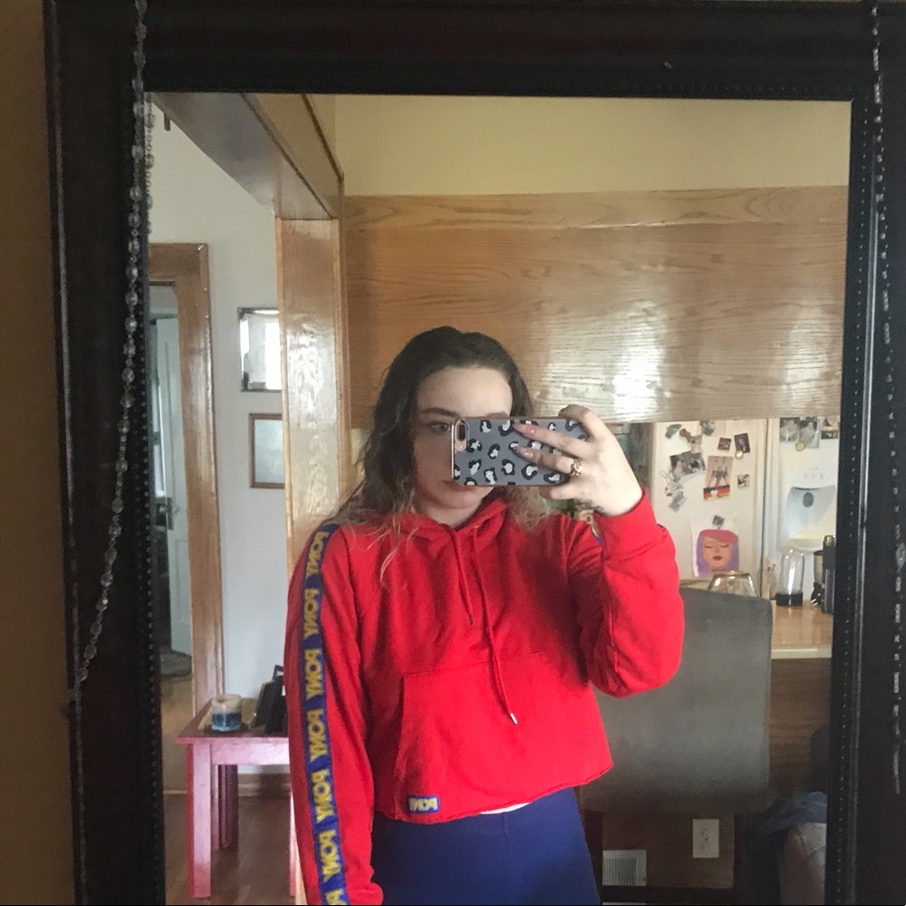 Red cropped hoodie